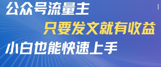公众号流量主，只要发文就有收益，小白也能快速上手-轻资本网