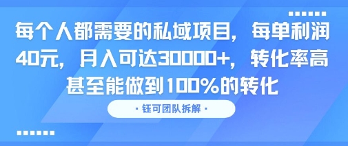 每个人都需要的私域项目，每单利润40米，月入可达3W+，转化率高 甚至能做到100%的转化-轻资本网