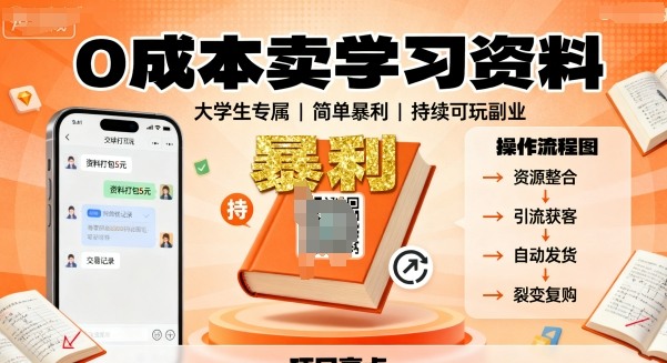 0成本卖学习资料，面向大学生，简单暴利，持续可玩-轻资本网