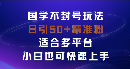 国学赛道不封号玩法，日引50+精准粉适合多平台，小白也可快速上手-轻资本网