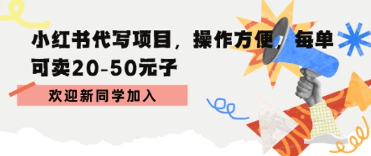 小红书代写项目，操作方便，每单可卖20-50米-轻资本网