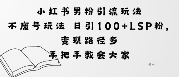 小红书男粉引流玩法不废号玩法日引100+LSP粉，变现路径多-轻资本网