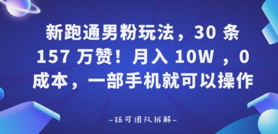 新跑通男粉玩法，30条157W赞，0成本，一部手机就可以操作-轻资本网