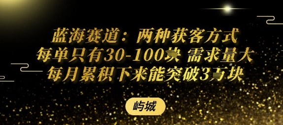 蓝海赛道：两种获客方式每单只有30-100米 需求量大每月累积下来能突破3W-轻资本网