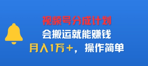视项号分成计划会搬运就能賺钱，月入1W+，操作简单-轻资本网