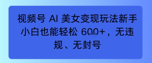 视频号 AI 美女变现玩法新手小白也能轻松6张，无违规、无封号-轻资本网