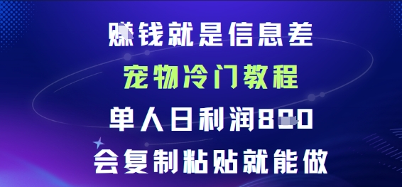 賺钱就是信息差宠物冷门教程，单人日利润日8张会复制粘贴就能做-轻资本网