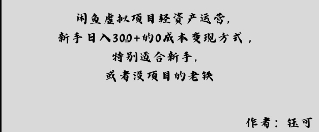 闲鱼虚拟项目轻资产运营，新手日入3张+的0成本变现方式，特别适合新手，或者没项目的老铁-轻资本网