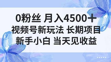0粉丝月入4.5k+，视频号新玩法，长期项目新手小白当天见收益-轻资本网