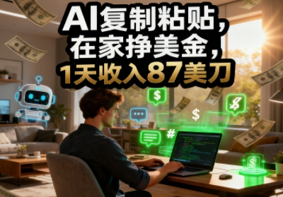 AI复制粘贴，在家挣美金，1天收入87美刀，适合小白，长久的被动收入-轻资本网