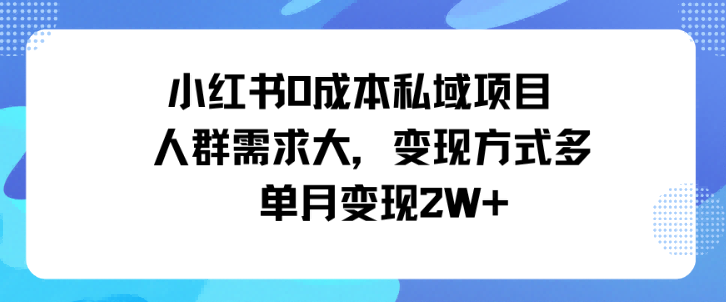小红书0成本私域项目，人群需求大，变现方式多单月变现2W+-轻资本网