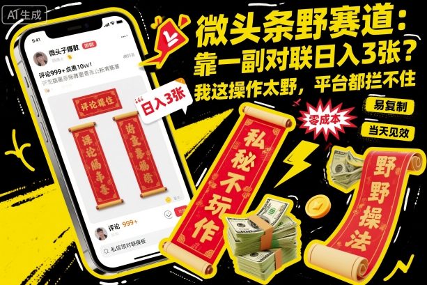 微头条野赛道，靠一副对联日入3张？我这操作太野，平台都拦不住！-轻资本网