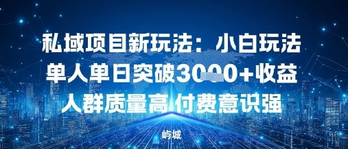 私域项目新玩法：小白玩法单人单日突破1k收益人群质量高付费意识强-轻资本网