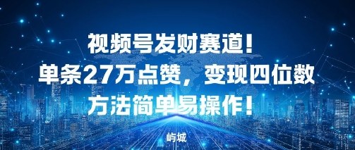 视频号发财赛道，单条27W点赞，变现四位数方法简单易操作-轻资本网