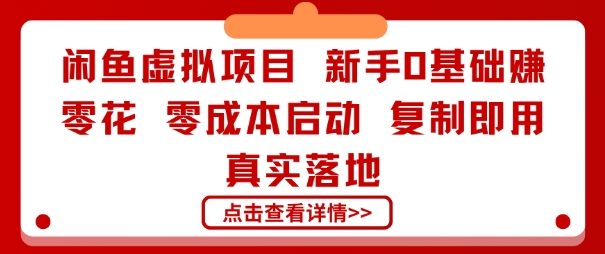 闲鱼虚拟项目，新手0基础賺零花，零成本启动，复制即用，真实落地-轻资本网