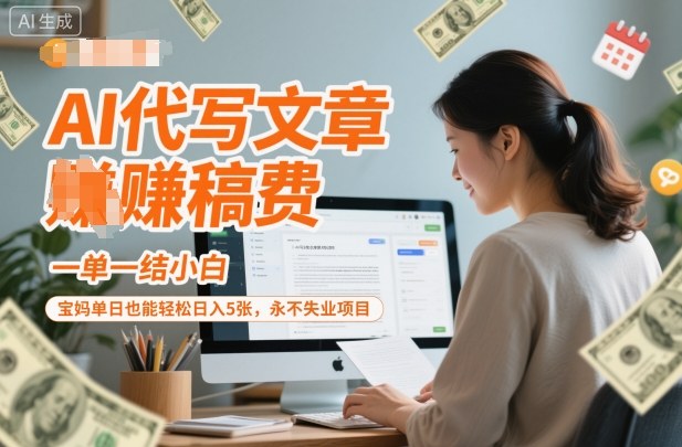 AI代写文章賺稿费，一单一结小白，宝妈单日也能轻松日入5张，永不失业项目-轻资本网