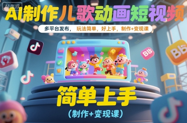 AI制作儿歌动画短视频，多平台发布，玩法简单，好上手，制作+变现课-轻资本网
