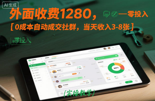 外面收费1280，0成本自动成交社群，当天收入3-8张【实操教学】-轻资本网