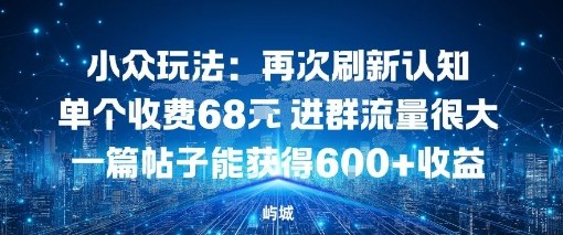 小众玩法：再次刷新认知单个收费68米进群流量很大一篇帖子能获得6张+收益-轻资本网