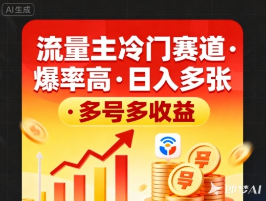 流量主冷门赛道，爆率高，日入多张，多号多收益-轻资本网