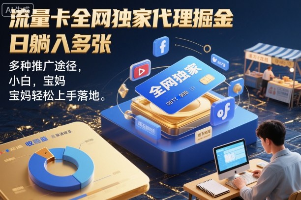 流量卡全网独家代理掘金，日躺入多张，多种推广途径，小白，宝妈轻松上手落地-轻资本网