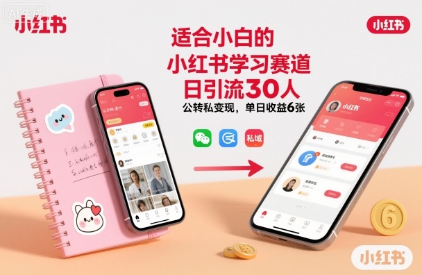 适合小白的小红书学习赛道，日引流30人，公转私变现，单日收益6张-轻资本网