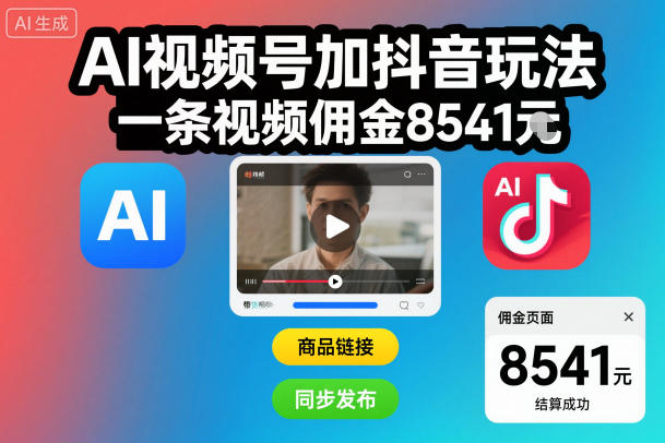 AI视频号加抖音玩法，一条视频佣金8541米-轻资本网