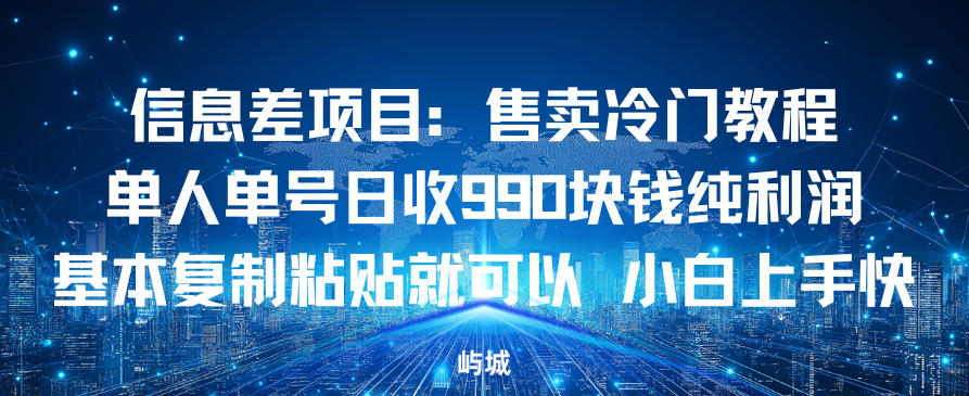 信息差项目：售卖冷门教程，单人单号日收9张纯利润，基本复制粘贴就可以，小白上手快-轻资本网