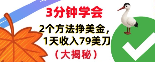 免费挣美刀的2个方法，1天收入79刀，超简单，3分钟学会-轻资本网