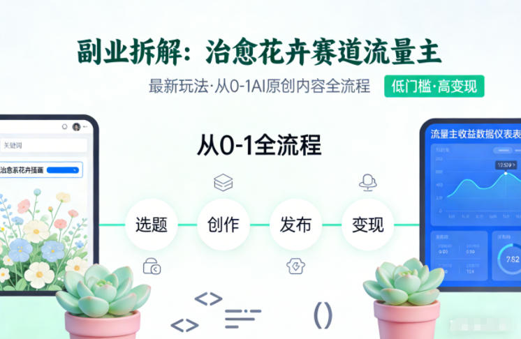 副业拆解：治愈花卉赛道流量主最新玩法，从0-1AI原创内容全流程-轻资本网