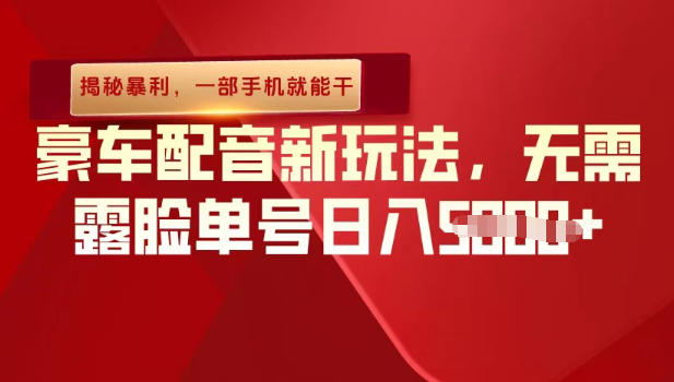 （揭秘暴利）豪车配音新玩法，无需露脸单号日入多张，一部手机就能干-轻资本网
