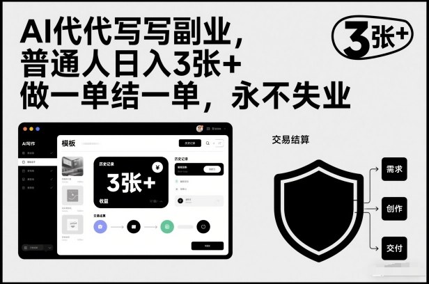AI代写副业，普通人日入3张+，做一单结一单，永不失业-轻资本网
