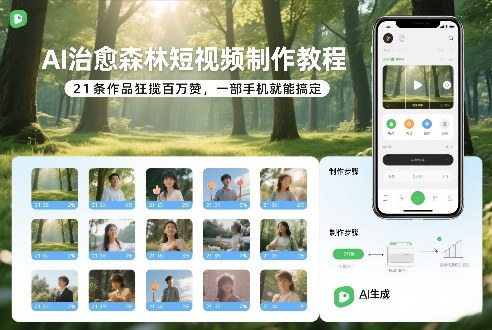 AI治愈森林短视频制作教程，21条作品狂揽百万赞，一部手机就能搞定-轻资本网