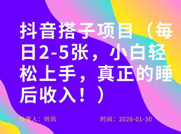 副业项目拆解：抖音同城搭子，每日2-5张，小白轻松上手，真正的睡后收入-轻资本网