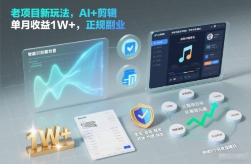 老项目新玩法，AI+剪辑，单月收益1W+，正规副业-轻资本网