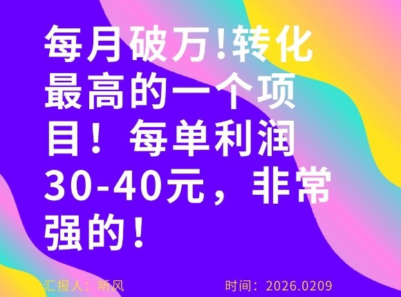 每月破1W！转化率非常高的一个项目，每单利润30-40，非常牛！-轻资本网