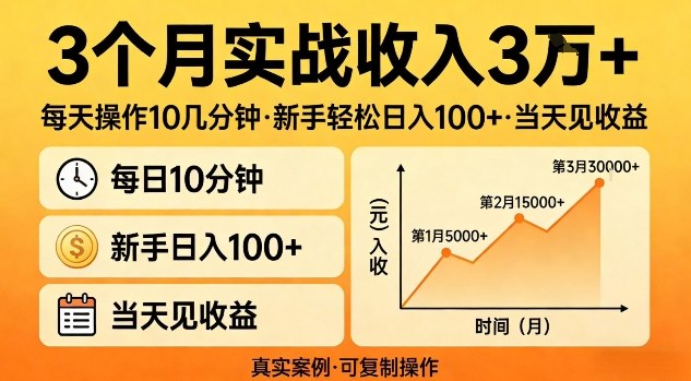 3个月实战收入3W+，每天操作10几分钟，新手轻松日入1张+，当天见收益【揭秘】-轻资本网
