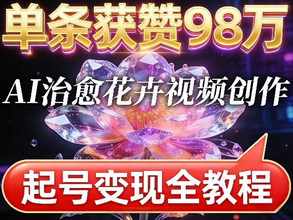 单条获赞98W，AI治愈花卉视频创作，起号变现全教程-轻资本网