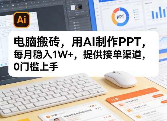 电脑搬砖，用AI制作PPT，每月稳入1W+，提供接单渠道，0门槛上手！-轻资本网