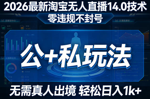 2026最新淘宝无人直播14.0技术，零违规不封号，公+私玩法，无需真人出境，轻松日入1k+-轻资本网