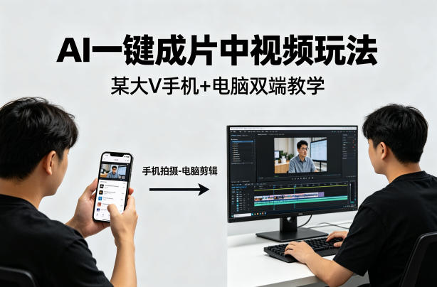 AI一键成片中视频玩法，某大V中视频教学（手机+电脑）-轻资本网