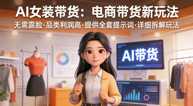 AI女装带货,电商带货新玩法,无需露脸,品类利润高,提供全套提示词,详细拆解玩法