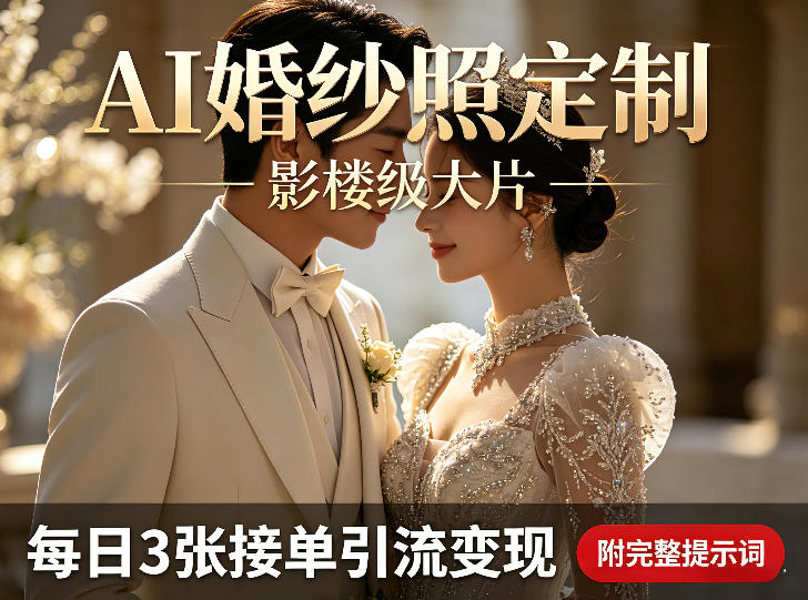 AI婚纱照定制影楼级大片，每日3张接单引流变现，轻松实现副业增收（附完整提示词）-轻资本网