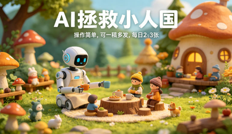 AI拯救小人国治愈视频玩法，操作简单，可一稿多发，每天2-3张-轻资本网