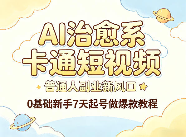 AI治愈系卡通短视频，普通人副业新风口，0基础新手7天起号做爆款教程-轻资本网
