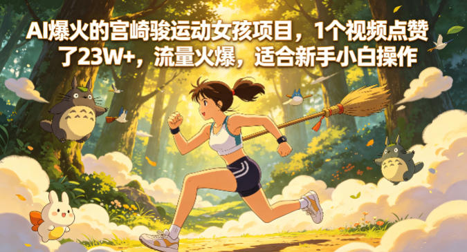 AI爆火的宫崎骏运动女孩项目，1个视频点赞了23W+，流量火爆，适合新手小白操作【详细拆解】-轻资本网