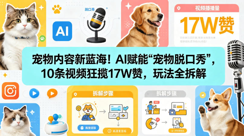 宠物内容新蓝海！AI赋能“宠物脱口秀”，10条视频狂揽17W赞，玩法全拆解-轻资本网