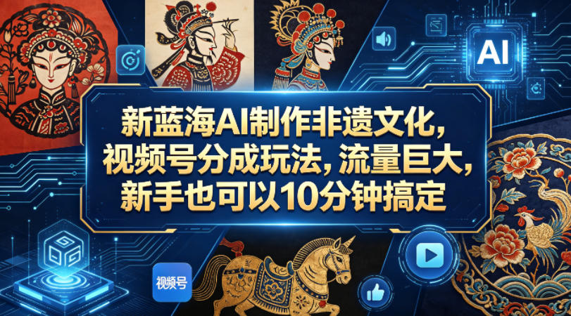 新蓝海AI制作非遗文化，视频号分成玩法，流量巨大，新手也可以10分钟搞定-轻资本网
