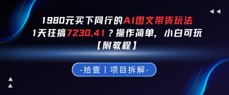 1980买下同行的AI图文带货玩法，1天搞了7230.41？操作简单，小白可玩【附教程】-轻资本网
