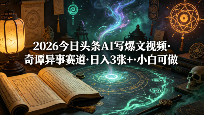 2026今日头条AI写爆文视频，奇谭异事赛道，日入3张+，小白可做-轻资本网